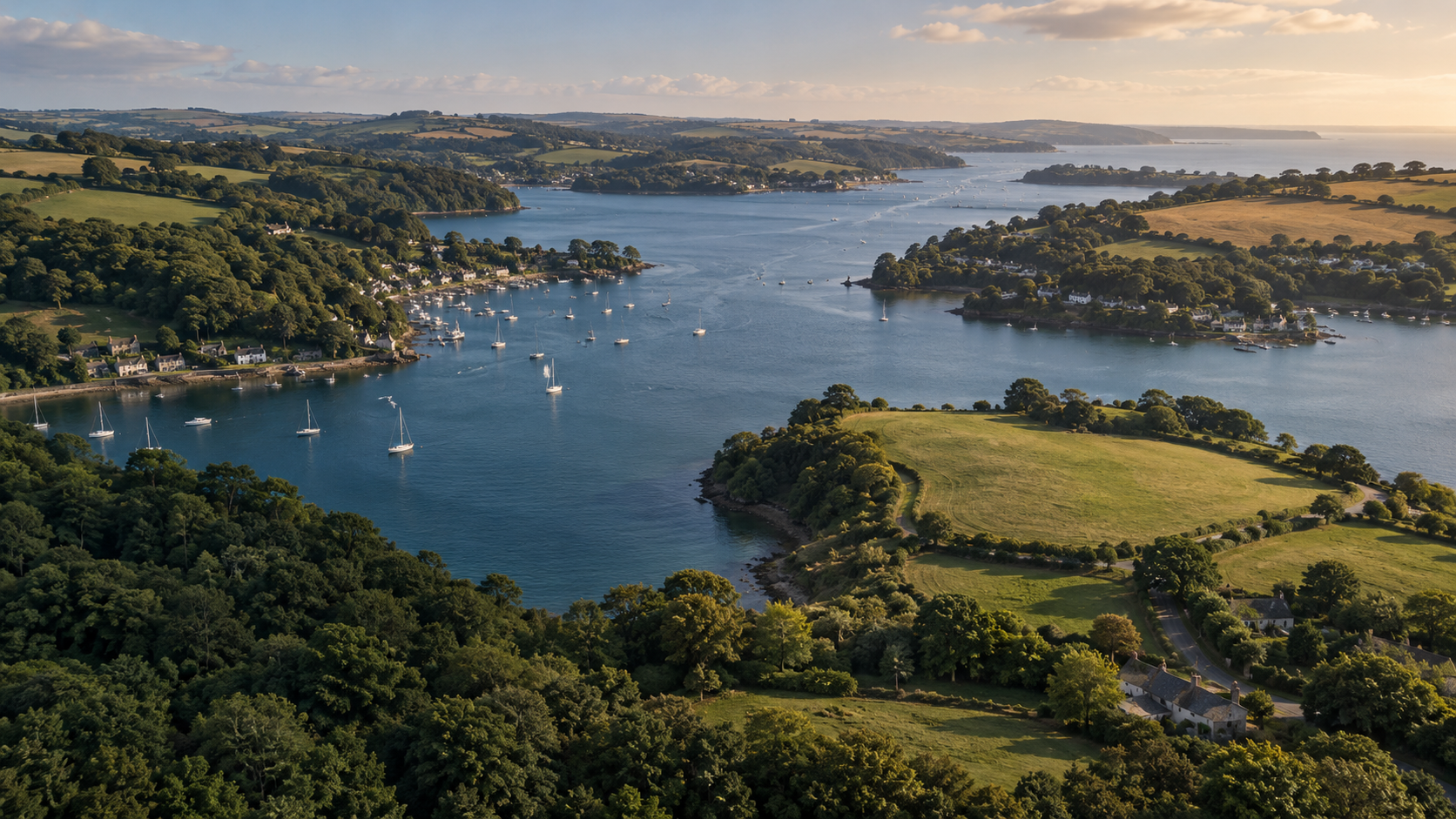 Illustrative Devon-style sailing estuary and marina.