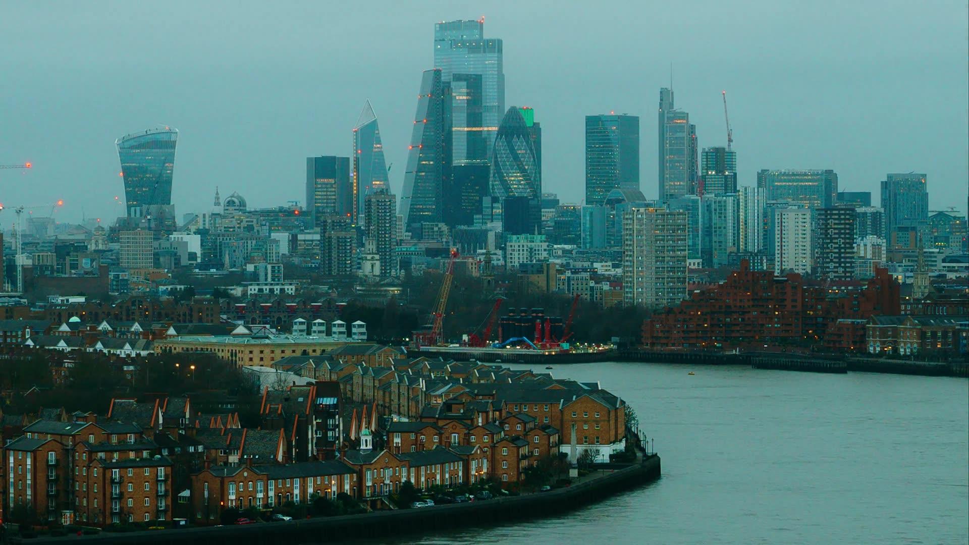 High Angle Video of London City Buildings on Thames Riverbanks