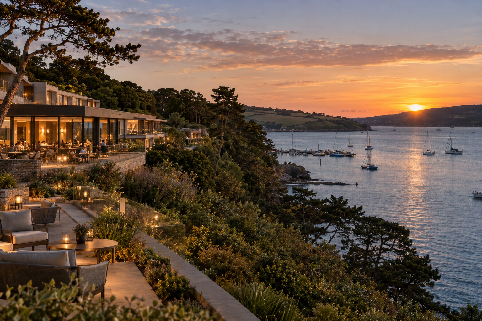 Illustrative coastal hospitality and leisure development.